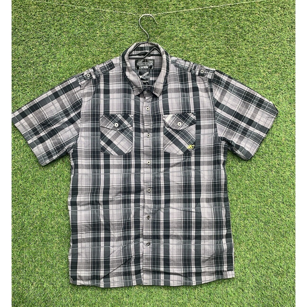 Klim Downtime Button Up Shirt Mens Medium Short Sleeve Plaid Black MotoX Outdoor